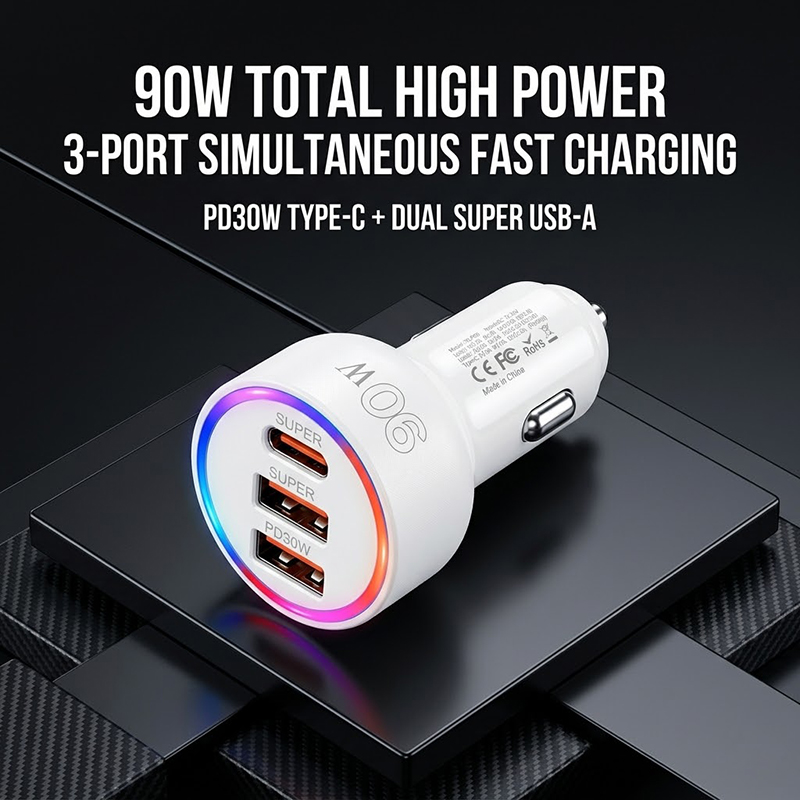 Usb C Power Adapter - Adaptor Charger Mobil 90W dengan Lampu