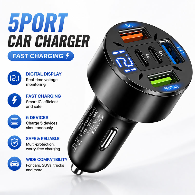 Pengisi Daya Mobil 5 Port untu - Usb C Power Adapter ulasan dan harga